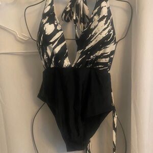Black and White Halter Swimsuit